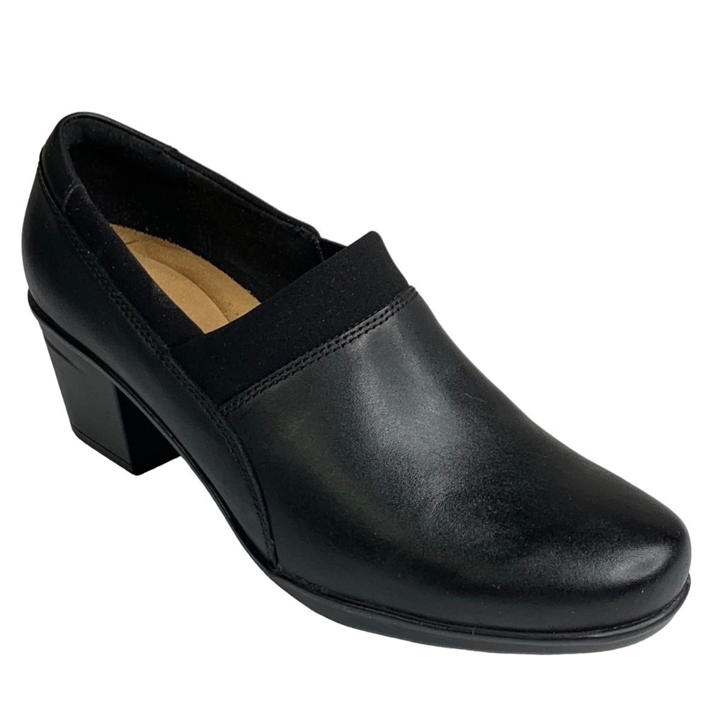Clark’s Ultimate Comfort Shoes Black Leather Slip-On 2” Heel Size 9 NEW w/ Tags
